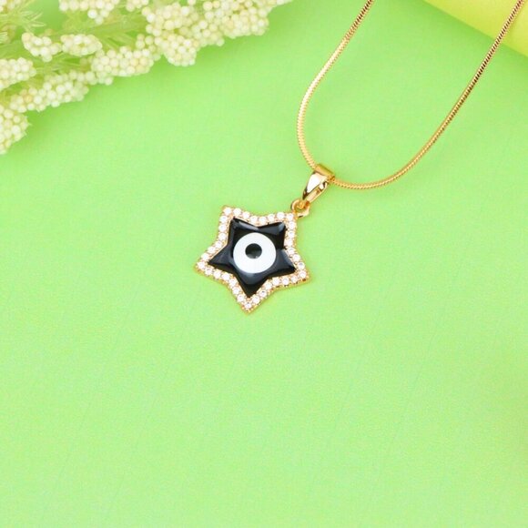 "Rose Gold Star Pendant with Black Evil Eye and CZ Accents, XPPT1380 - Picture 9 of 12